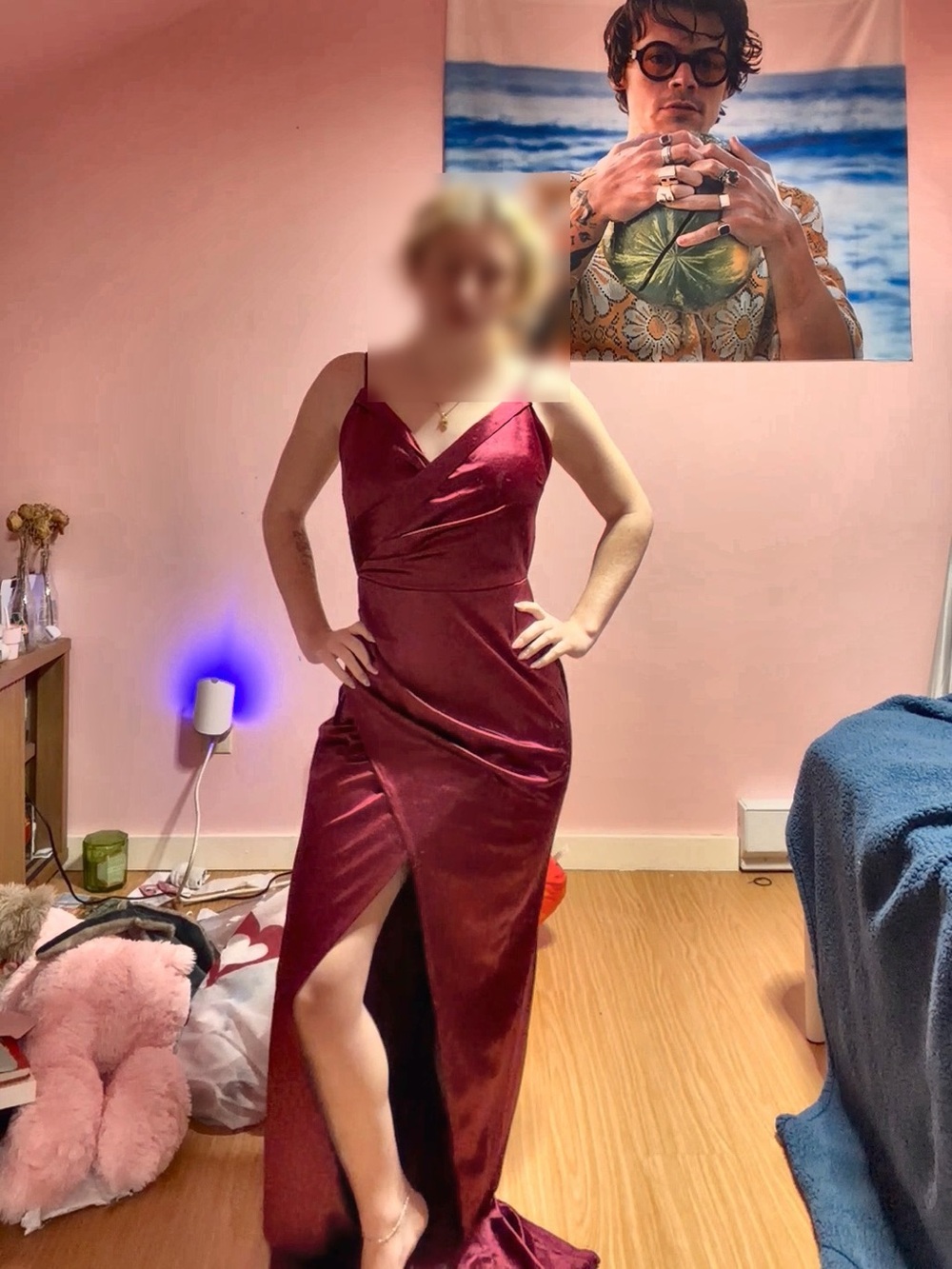 Windsor Burgundy Satin V-Neck Dress with Side Slit
